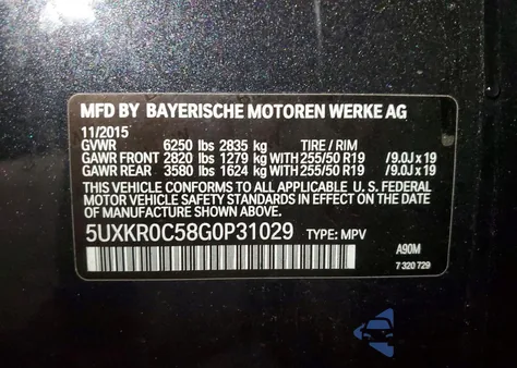 2016 BMW X5 xDrive35I z USA, uszkodzony, nr VIN 5UXKR0C58G0P31029